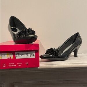 Black Heels with Floral Accent